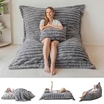 MAXYOYO Giant Bean Bag, Soft Fluffy Faux Fur BeanBag Chair for Adults & Kids Large Floor Cushion with Fluffy Foam Filling Removable & Machine Washable Cover 150 * 203cm