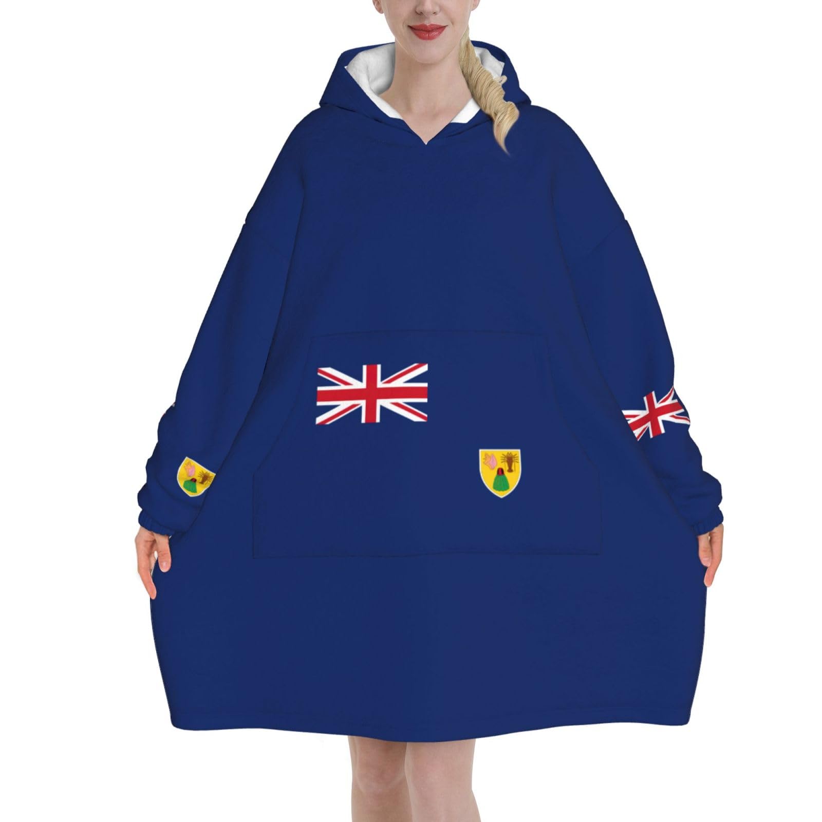 Manta con capucha y mangas con estampado de la bandera de las Islas Turcas y Caicos, para interiores y exteriores, para invierno, Navidad