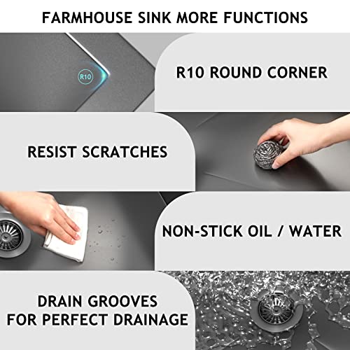 33" Stainless Steel Farmhouse Sink-Brzkyr 33"X22" Kitchen Apron Front Workstation Ledge Sink, 16 Gauge Handmade Luxury Single Bowl Farm Sink Rust Resistant #TOP3