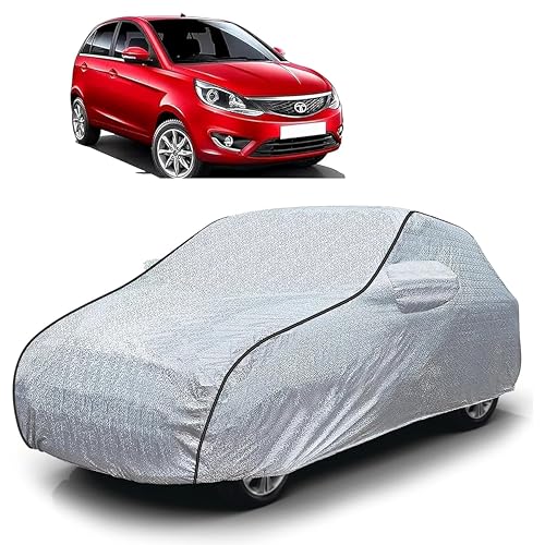 Image of Sulfar 100% Waterproof Car Body Cover Compatible with Mirror for Tata Bolt (Triple Stitched, Full Bottom Elastic, Magic Silver with Black Piping)