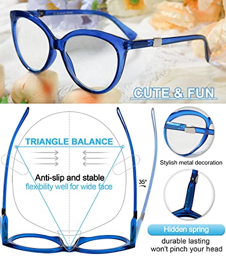 Image of MARE AZZURO Oversized Round Reading Glasses Women Designer Reader 1.00 1.25 1.50 1.75 2.00 2.25 2.50 2.75 3.00 3.50 (Blue, 2.75)