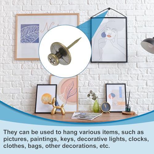 Image of uxcell 20 Pcs Double Headed Picture Hanging Nail, Zinc Alloy Push Pins Picture Hangers Double Headed Thumb Tacks for Hanging Pictures, Bronze
