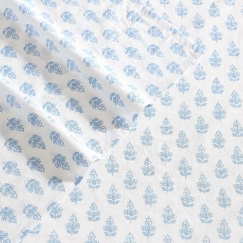 Laura Ashley - King Sheet Set, Crisp & Cool Cotton Percale Bedding with Deep Pockets, Lightweight for Year Round Comfort, Bed Sheets with Matching Pillowcases (Francesca Blue) - Thumbnail 5