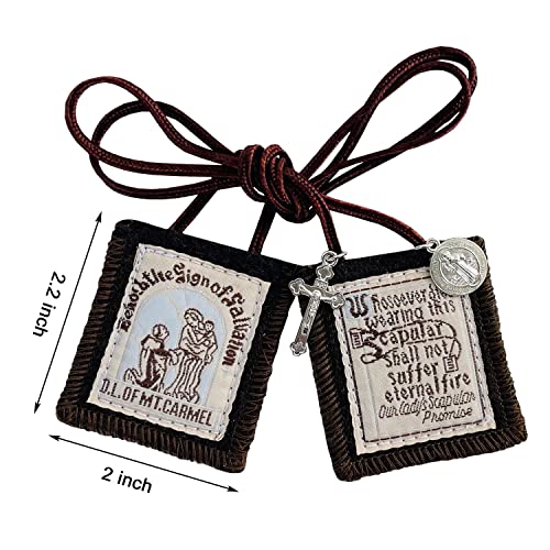 Scapulars Catholic, 3 Pack Bulk Brown Scapular Of Our Lady Of Mount Carmel, Escapularios Catolicos Scapular Catholic Necklaces Gift For Women Man With St Benedict Medal Crucifix Mexican Decoration2
