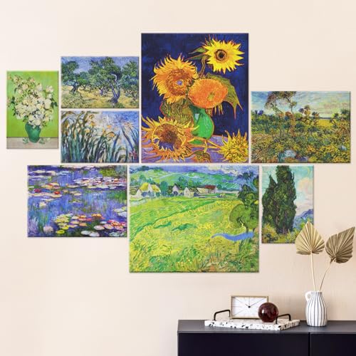 AtawLege 8ピース アートアコースティックパネル、自己粘着印象派絵画スタイル 自然防音壁パネル、アート装飾吸音パネル、スタジオ、自宅、オフィス用音響処理
