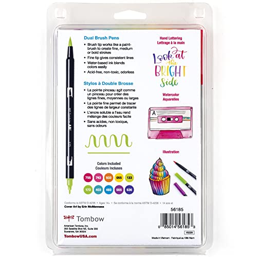 Tombow 56185 Dual Brush Pen Art Markers, Bright, 10Pack. Blendable
