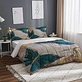 MAJJAKJH Modern Blue Butterfly 3 Piece Bedding Duvet Cover Set, Abstract Golden Texture Comforter Co
