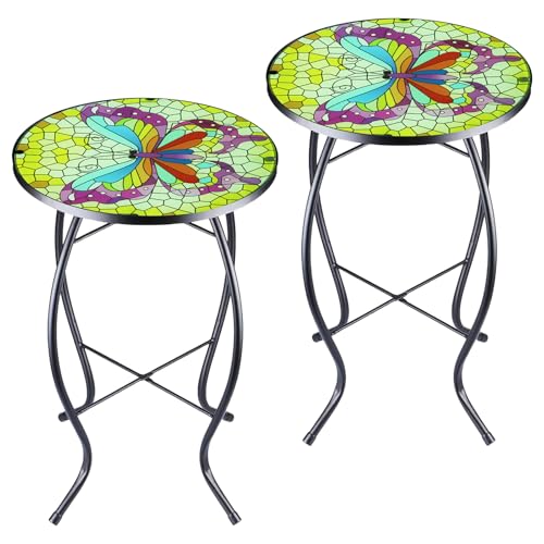 Arbuxzuy 2-Pack 12" Outdoor Side Table Glass Mosaic Patio Table for Balcony