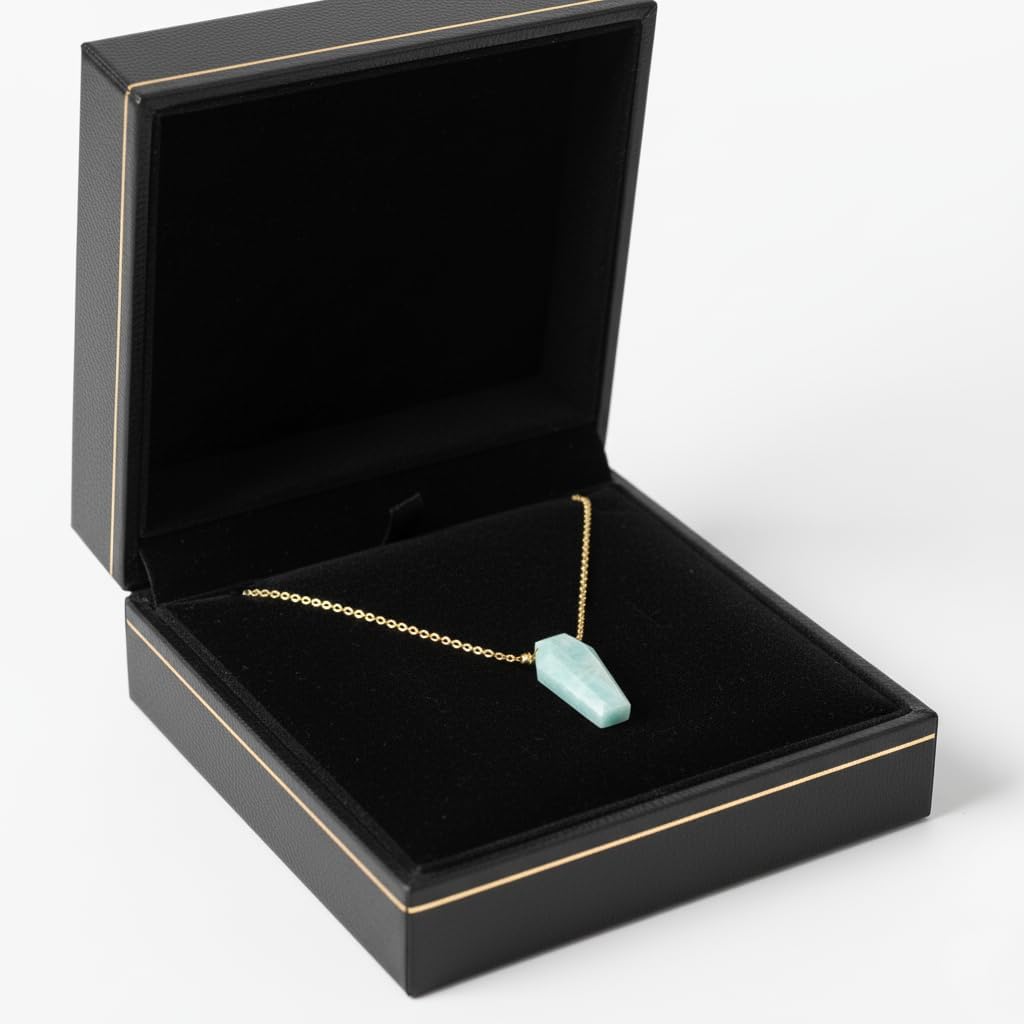 Natural Amazonite Geometric Coffin Pendant Necklace for Women | Gold Plated Hypoallergenic Harmony Crystal Jewelry | Truth & Communication Stone Gift 16"+2" (Amazonite) - Image 4