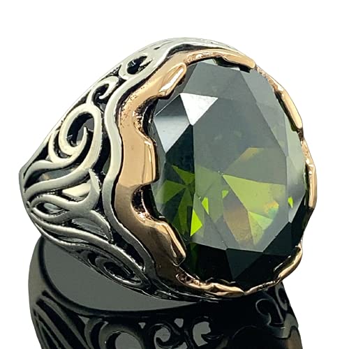 Silver Emerald Stone Ring, Men Green Stone Ring, Turksh Ottoman Men Ring, Vintage Men Ring, 925k Sterling Silver Ring