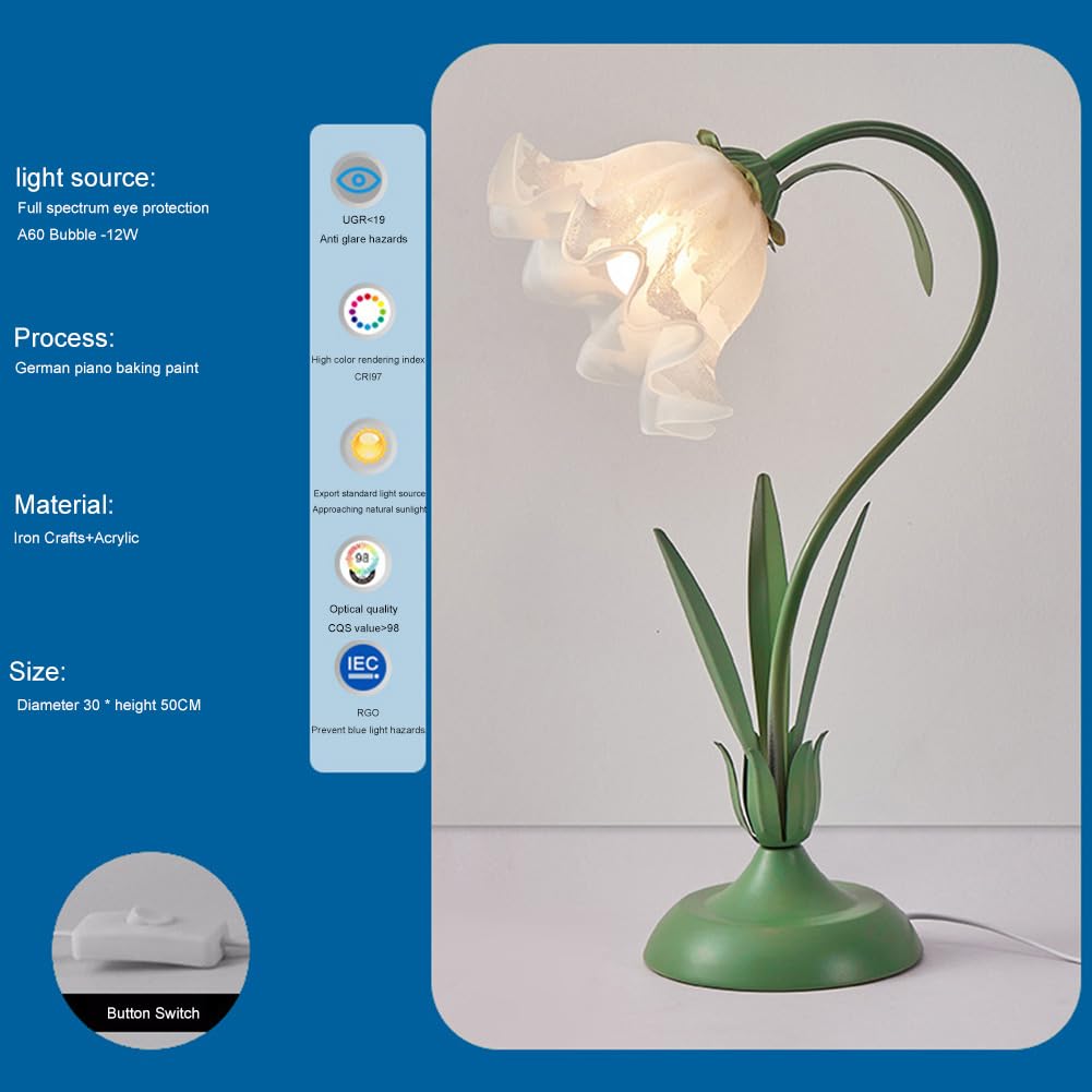 Lampada Da Comodino LED A Fiori Rosa Blu Verde – Paralume In Lino, Base USB Per Camera Da Letto E Scrivania