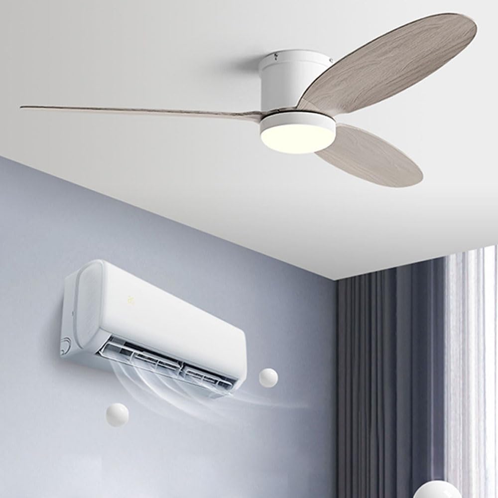 Ventilador de Techo de Madera de imitación de 42 "Ventilador de Techo con Control Remoto Inteligente de Perfil bajo Ventiladores de Techo para Exteriores Regulables
