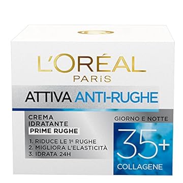 L'Oréal Paris Crema Viso Anti-rughe Attiva 35+, Crema Idratante Prime Rughe, Migliora l'Elasticità e Idrata la Pelle, 50 ml, Confezione da 1