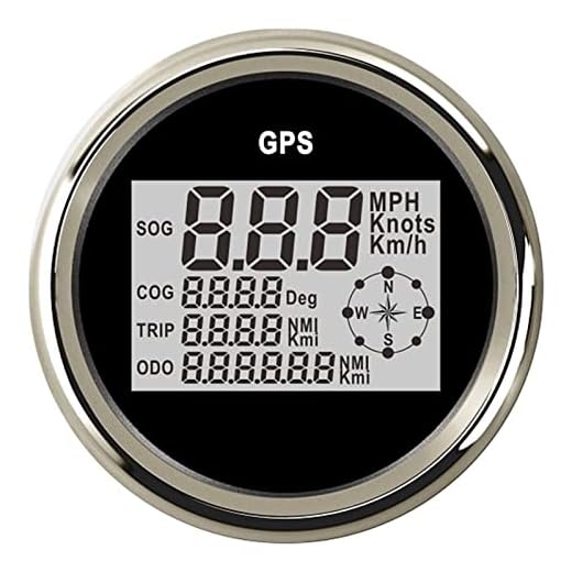 JUSTJUNMIN 85mm marin båtbil Gps Hastighetsmätare Lcd Visa 0~999 knop Map Km/h Justerbar digital hastighetsmätare med bakgrundsbelysning Hastighetsmätare (Color : Black Silver Gauge)