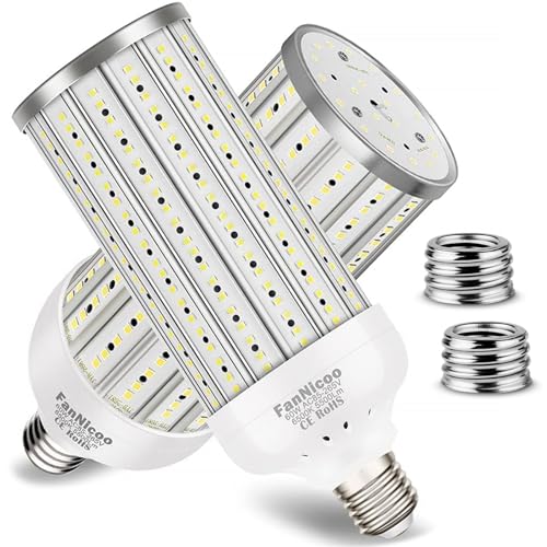 FanNicoo 2 Pack 500W Equivalent LED Corn Light Bulb 5500 Lumen 6500K 60W Large Area Cool Daylight White E26/E27 Medium Base for Outdoor Indoor Garage Warehouse Factory Workshop Street Backyard