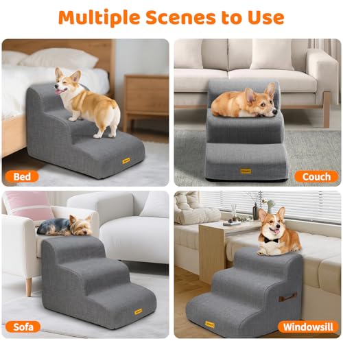 Gimars Hundetreppe mit 30D Hochdichtem Schaum & Extra-Breiten Stabilen 3 Stufen 40 cm hoch, Abnehmbarem Waschbarer Bezug, Rutschfestem Boden, Tragbare Rampe für Kleine Hunde zu Sofa, Bett, Auto