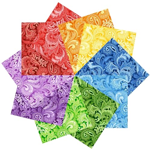 Image of 8 inchx8 inch 50pcs Cotton Fabric Squares for Sewing Quilting Supplies- Paisley | Good quality fat quarters fabric bundles 100% cotton beautiful patterns fabric squares perfect for quilting projects