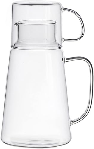Juego de jarras de agua de noche con vaso de vidrio y asa jarra de agua de tetera de vidrio para enjuague bucal jarra de agua de escritorio uso en