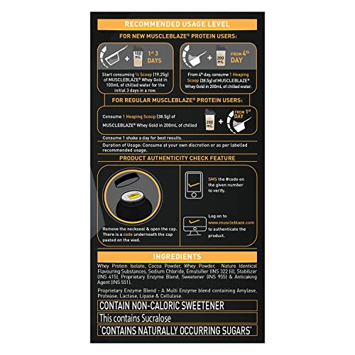 Image of MuscleBlaze Whey Gold, 100% Whey Protein Isolate, Labdoor USA Certified, 25 g Pure Isolate Whey Per Scoop (Rich Milk Chocolate, 1 kg / 2.2 lb) with Shaker, 650 ml (Combo Pack)