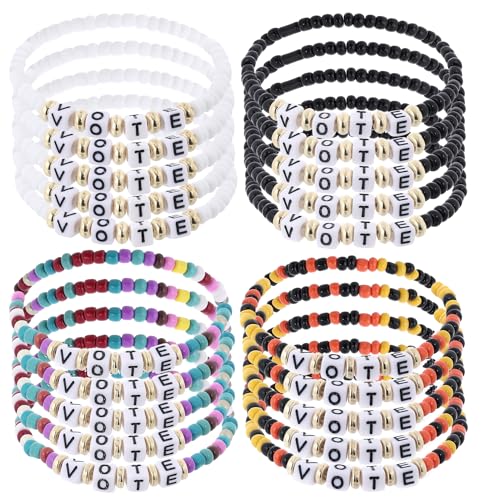 Taouzi 20Pcs VOTE Bracelets for Women Men Encourage Voting Bracelets Beaded Initial Bracelets Fashion Popular Letter Bracelets for Women Men