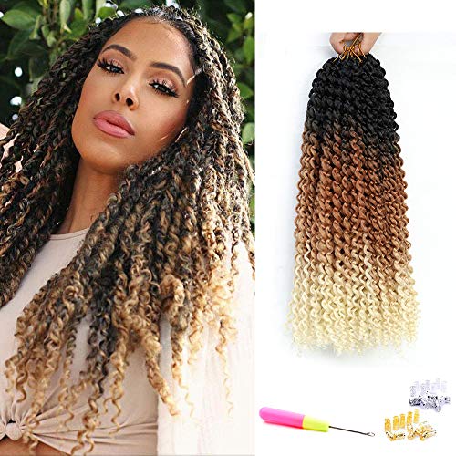 Dansama Passion Twist Hair Ombre Passion Twist 18Inch 6Packs Water Wave Crochet Braids for Passion Twist Crochet Hair (Black Brown Blonde)