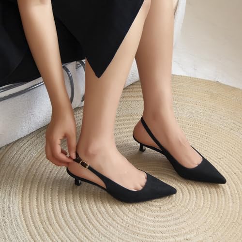 Image of AprCoco Women's Kitten Heels Slingback Pointed Closed Toe Ankle Strap Elegant Women Pumps Shoes for Dating Wedding