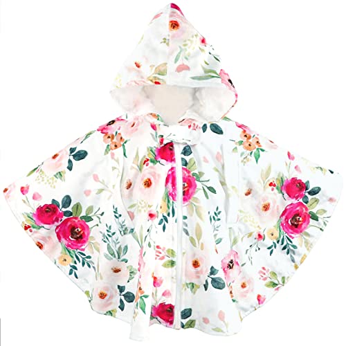 Image of Baby Car Seat Poncho, Minky Car Seat Cover Girls, Toddler Hooded Poncho Cloak, Fall Autumn Winter Cozy Cape Blanket for Kids, Outwear Double Layer Soft & Comfortable, Watercolor Flower