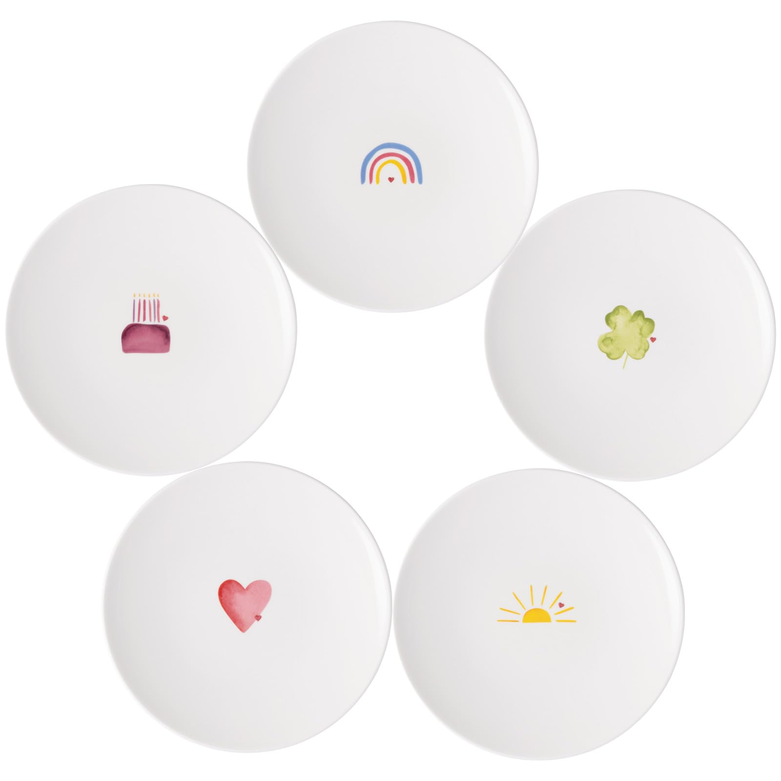 Villeroy & Boch With Love Frühstücksteller 5er Set, 21x21x2,5 cm, Kleiner Teller für Kuchen, Salat und Desserts, Premium Porzellan, Spülmaschinen- & Mikrowellengeeignet, gemischte Motive