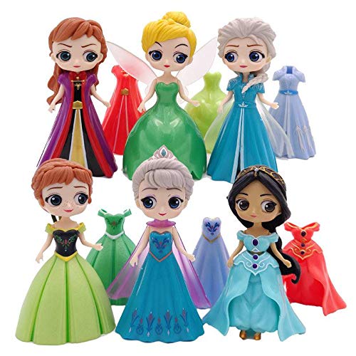 Oppolite 6pcs Cute Princess Action Figures Changed Dress Doll Kids Boy Girl Toy Set Gift