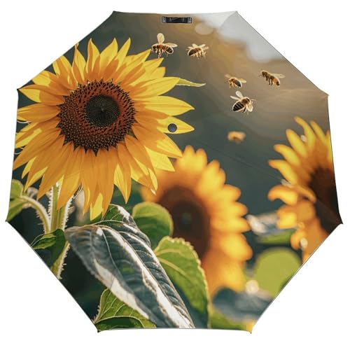 Parapluie automatique robuste Bee & Sunflowers contre la pluie et les UV léger et compact