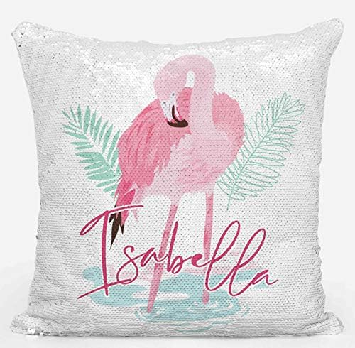 DAILY GIFTS Personalised Flamingo Any Name Magic Reveal Silver Sequin Cushion Cover Gift 1 (Case Only)