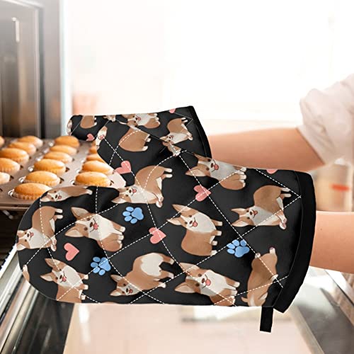 Horeset Cute Corgi Oven Mitts And Pot Holders Sets Of 2 For Kitchen Baking Grilling Bbq,Heat Resistant Polyester Hot Pads Non-Slip Bbq Gloves For Women Chef #TOP3