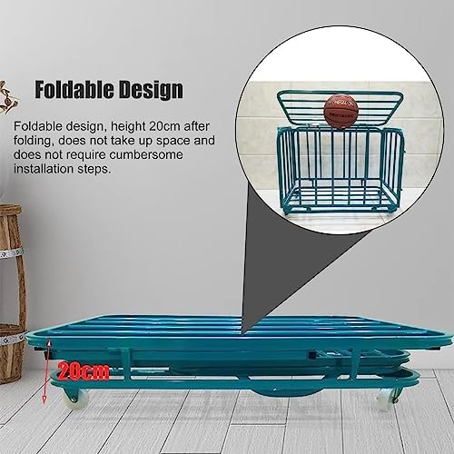 Commercial Large Ball Storage Cart with Wheels, Foldable Sports Equipment Organizer for Soccer, Basketball, School Stadiums - Heavy-Duty Rolling Ball Cage
