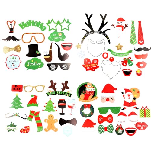 CLISPEED Accesorios para Fotos Navideñas de Papel 50 Piezas para Fotomatón de Fiesta Temática Navidad Ligeros y Divertidos para Autorretratos y Eventos Festivos