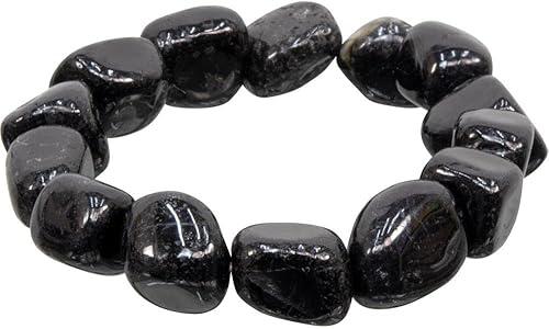 Pulsera elástica con piedras pulidas de turmalina negra 8 pulgadas de largo que se ajusta cómodamente a una muñeca de 5.5 a 7 pulgadas, Piedra,