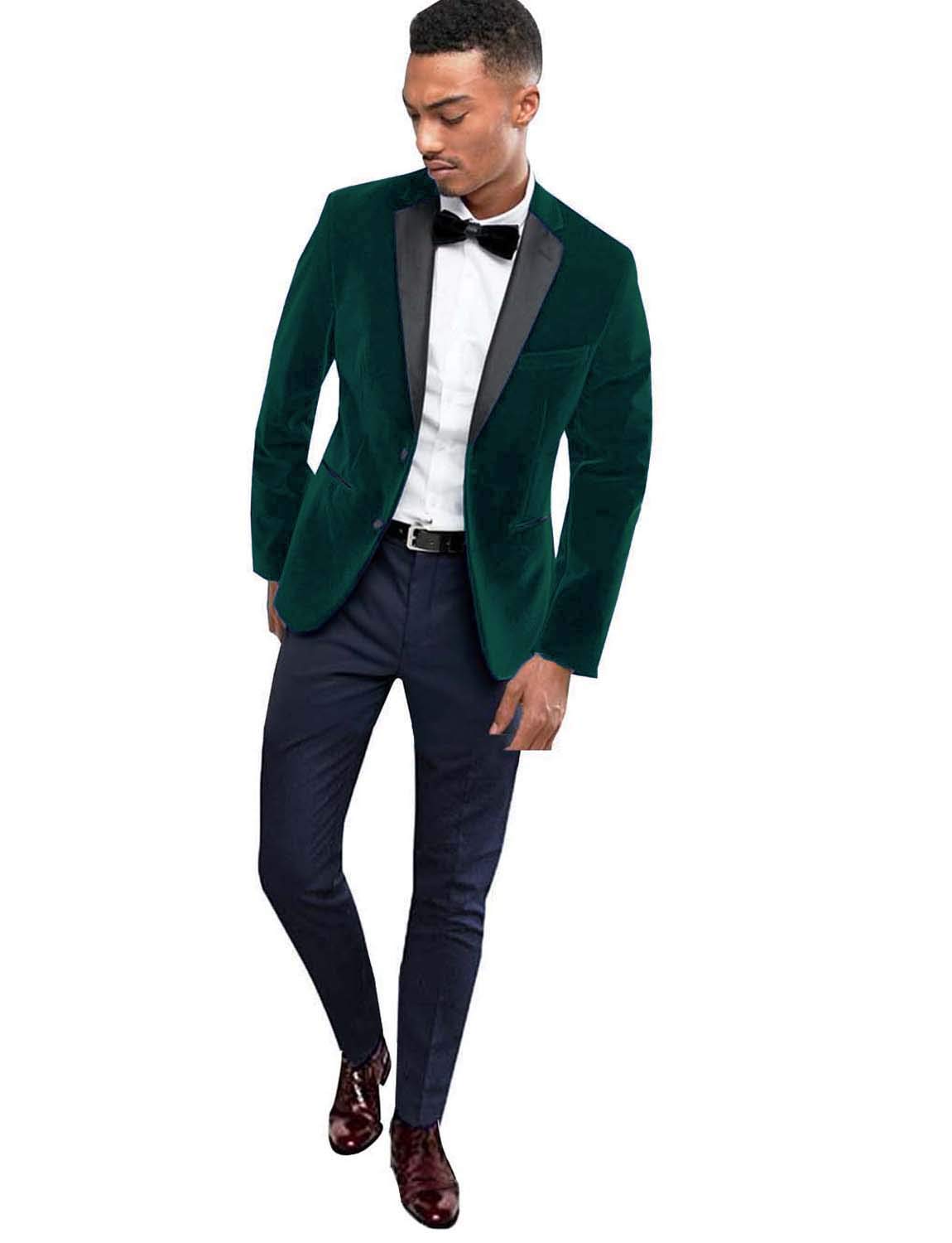 Hombre Traje de 2 Piezas para Hombre Muesca Solapa Dos Botones Esmoquin Slim Fit Dinner Velvet Chaqueta y Pantalones