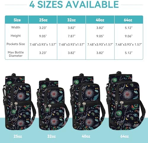 AUPET Water Bottle Sling Bag Sleeve Holder Carrier 25/32/40/64 oz,Insulated Crossbody Water Bottle Case Cover with Strap and Pockets for Men/Women Walking Hiking (Mystical Cosmic, 32oz)