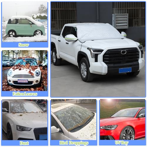 Image of Windshield Snow Cover Compatible with Toyota Tundra 2007-2024, Car Snow Cover, Front Windshield Sunshade, Exterior Windscreen Sun Shade, UV-Rays Sun Ice Snow Frost Protector, 4-Layer Windshield Cover