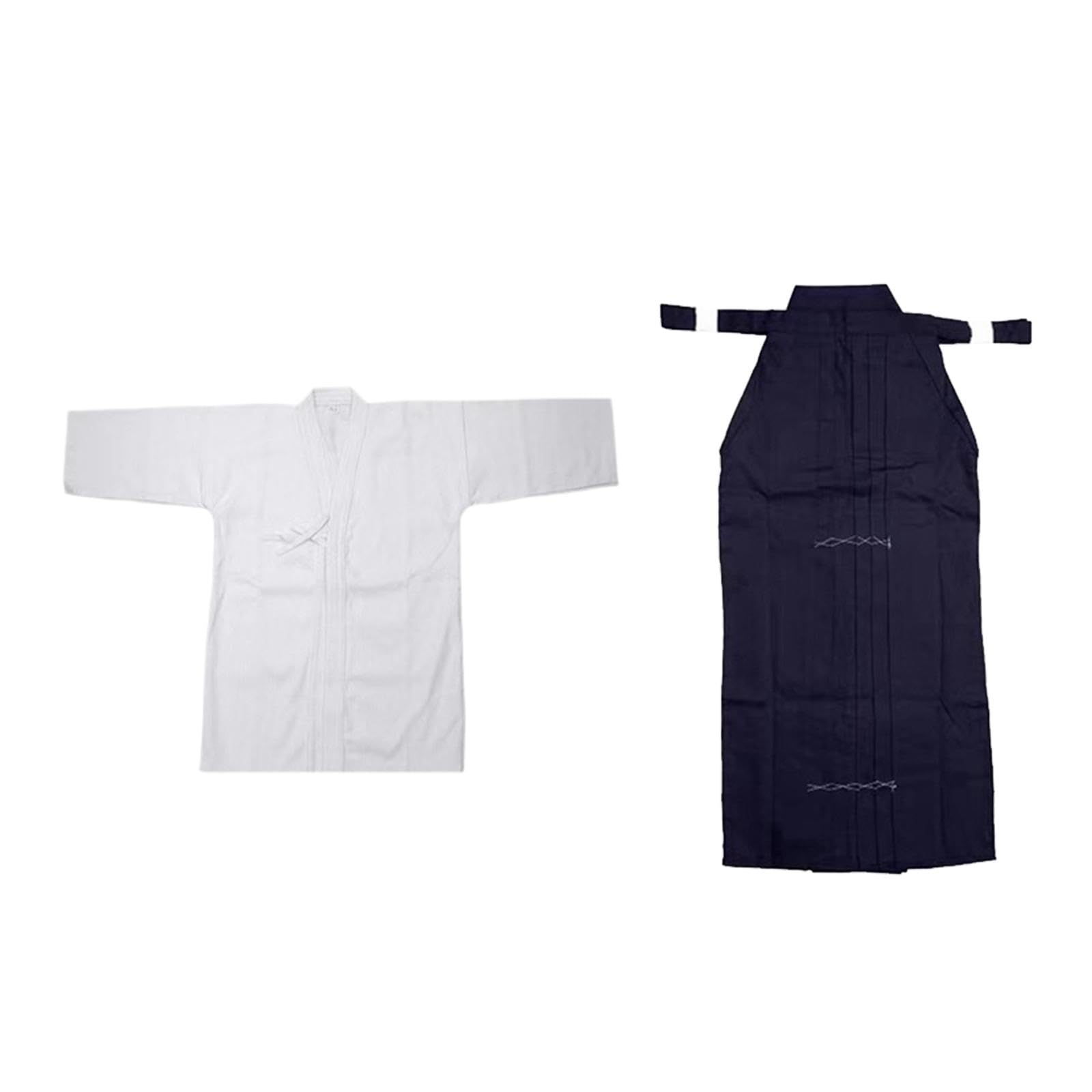 Kendo Hakama Set Completo Abbigliamento Arti Marziali Abito Samurai Aikido Kimono Tradizionale Poliestere per Allenamento- Bianco e blu