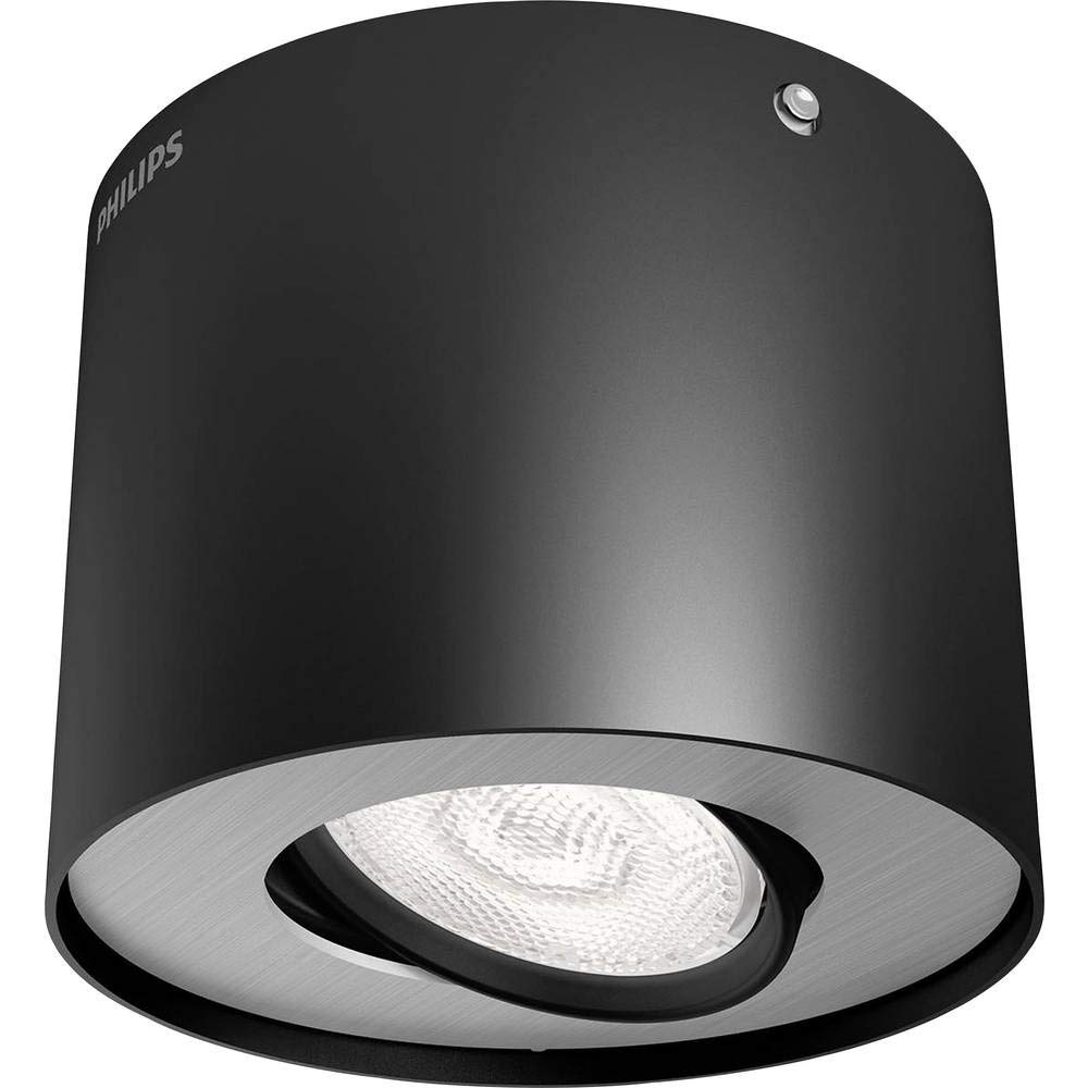 Philips Phase Spot LED, 6,5 W, 500 lm, Gradation à 10 %, 2700 K, Luminaire plafond à installation Facile, Spot LED pour plafond ajustable, Luminaire avec la technologie EyeComfort, Noir
