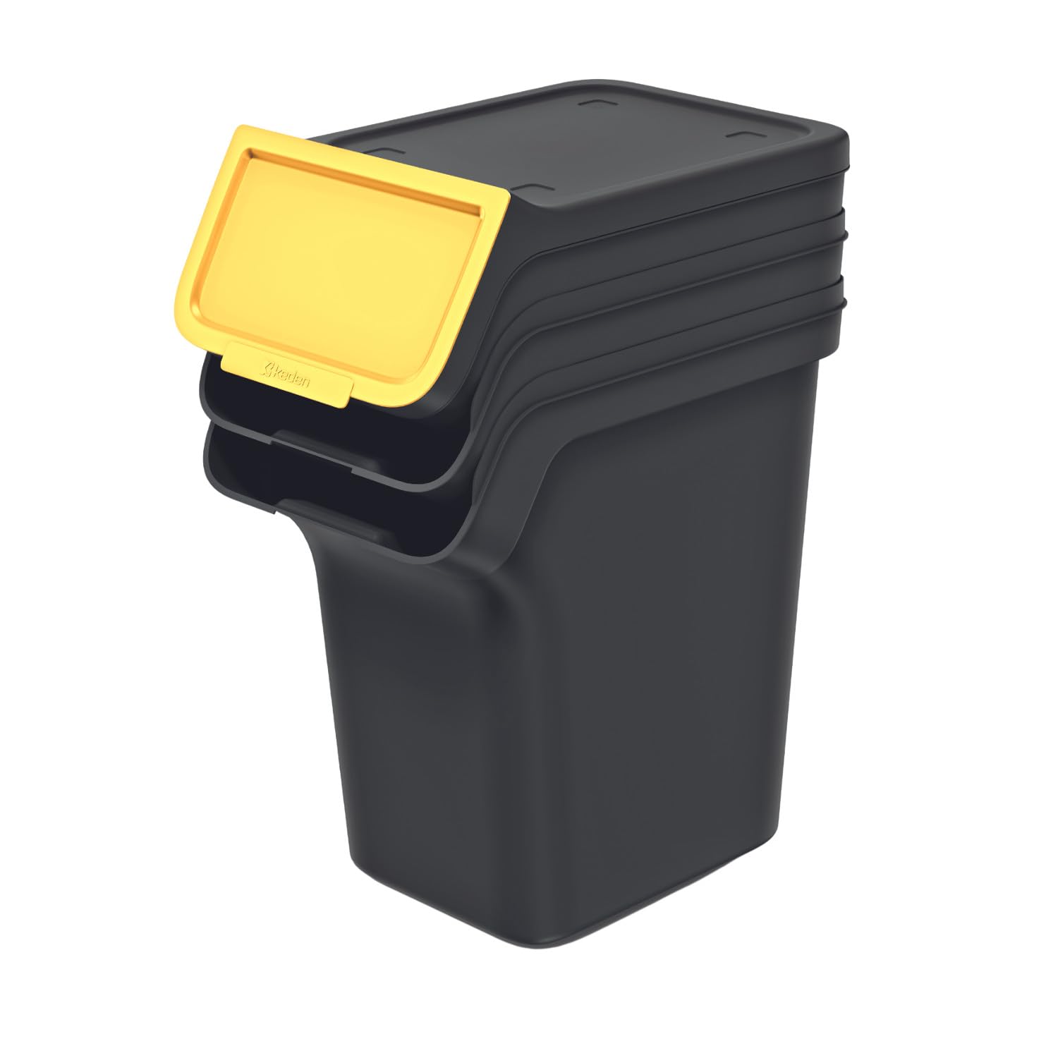 Keden Set di contenitori per rifiuti Stackbox Raccolta differenziata Telaio rimovibile per Sacchetto Coperchi colorati (3x20 l, nero)