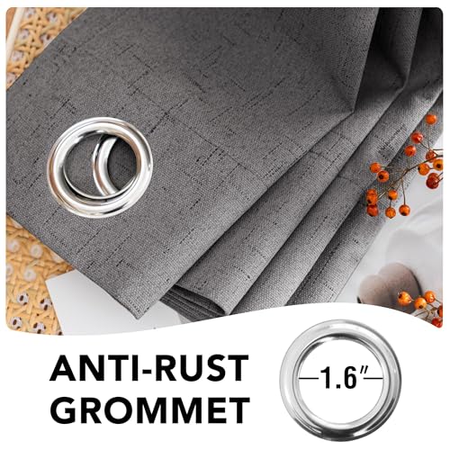 Image of H.VERSAILTEX Blackout Curtains Linen Curtains 120 inches Long 100% Black Out Curtains for Bedroom Windows, Textured Linen Look Draperies Grommet with White Liner, 2 Panels, Grey
