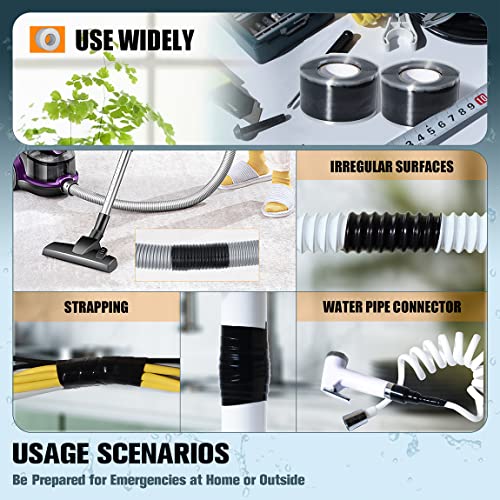 Votmell 2 Rolls 1In(W) X 10Ft(L) Self Fusing Silicone Tape,Waterproof Rubber, Water Leak Seal Tape,Rescue Tape,Plumbing Hose Repair Tape, Without Adhesive,Black #TOP5