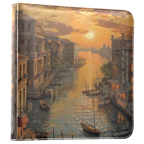 Álbum de fotos ALAZA Italia Vista Atardecer, tapa de cuero PU, encuadernación con 3 anillos, libro de recortes autoadhesivo para bodas, familia y viajes miniatura 1