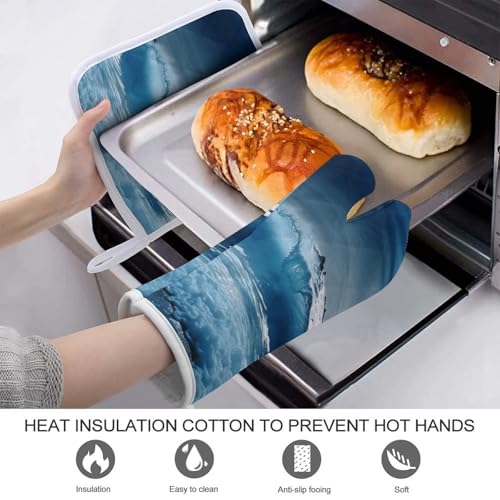 Gants de cuisine en polyester bleu Océan avec coussinets imprimés