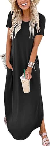 ANRABESS Womens Summer Maxi Dress Short Sleeve Casual Loose Long