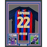 Framed Autographed/Signed Raphinha Raphael Belloli 35x39 FC Barcelona Blue Soccer Jersey Beckett BAS COA