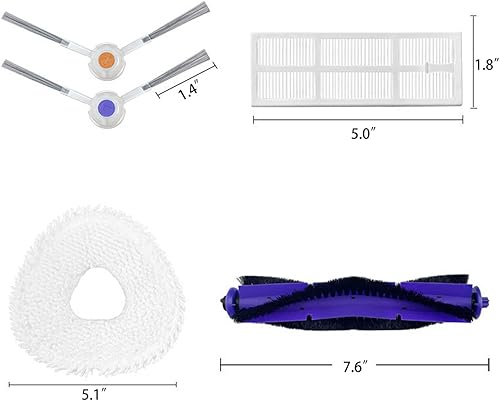 Miniatura 2 de Kit de accesorios de repuesto compatible con el robot aspirador Narwal Freo, 1 cepillo principal, 6 cepillos laterales, 4 almohadillas para