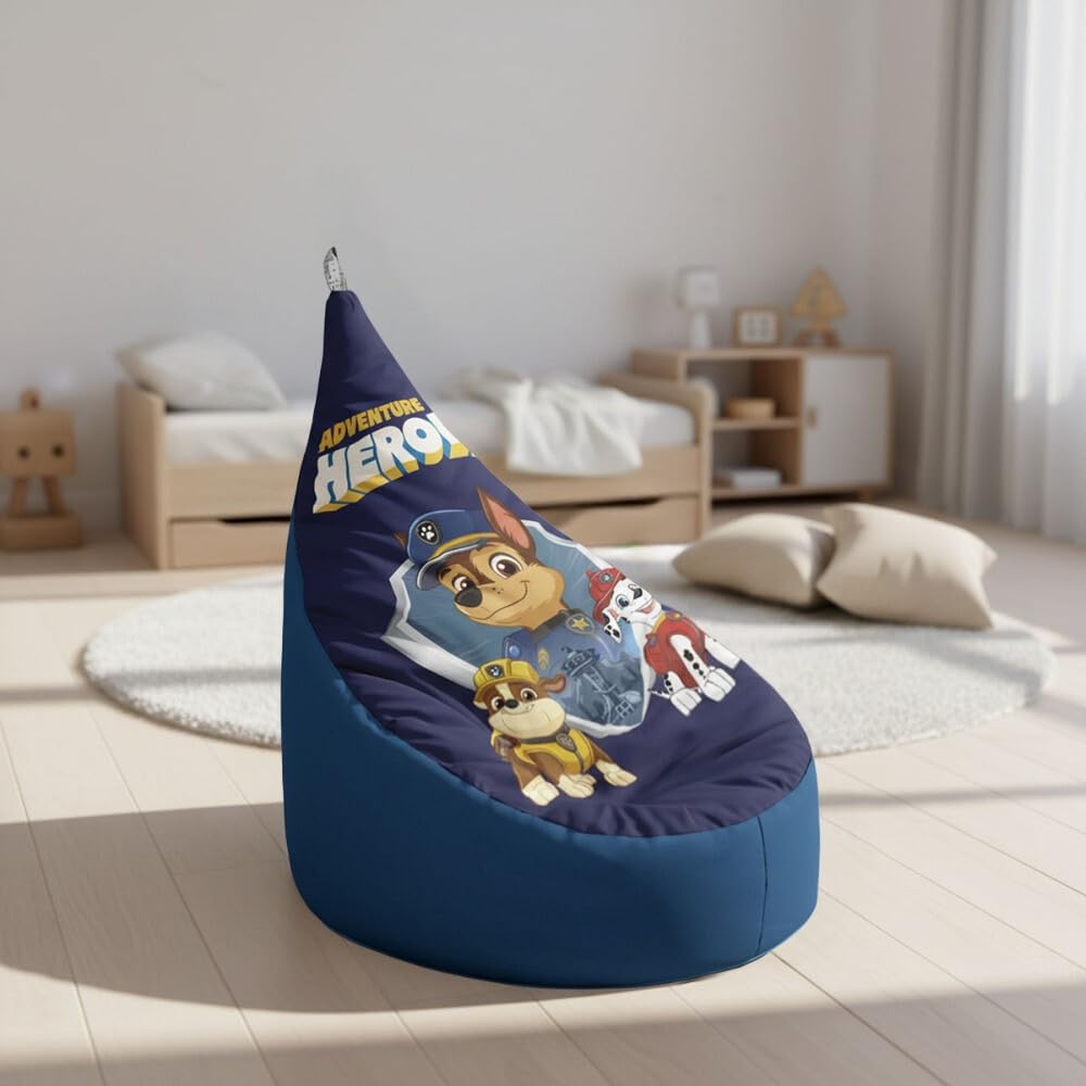Happers Poltrona a Sacco Bambini Paw Patrol Chase Poltroncina Pouf Sacco Con Imbottitura Schienale Alto Seduta Morbida Per Cameretta Angolo Lettura Uso Interno Regalo Bambino Bambina Leggera Pronta