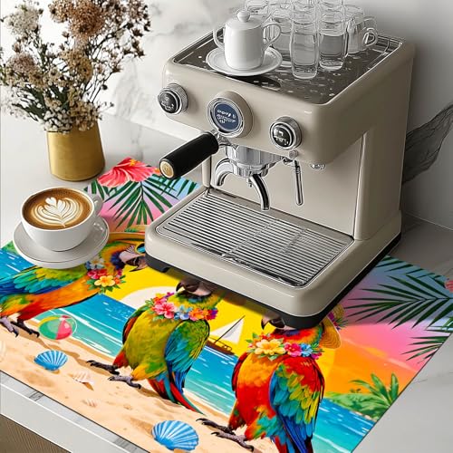 Image of HOMETITUTE Summer Stove Top Cover 28x20 Tropical Parrot Beach Heat Resistant